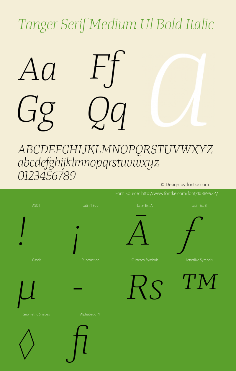 Tanger Serif Medium Ul Bold Italic Version 1.001 Font Sample