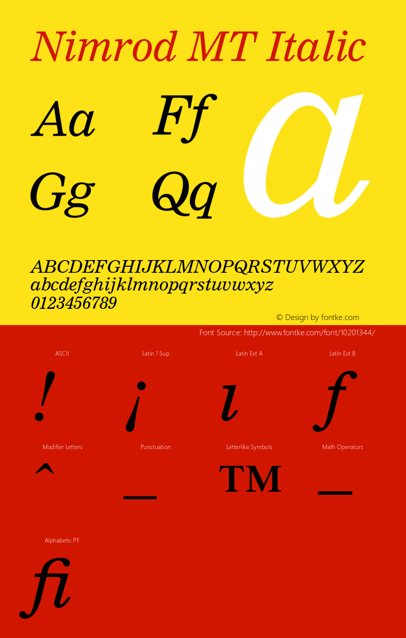 Nimrod MT Italic 001.003 Font Sample