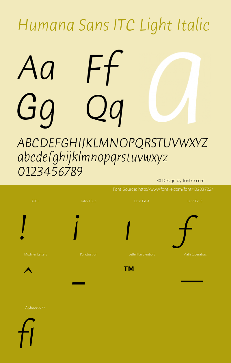 Humana Sans ITC Light Italic 001.001 Font Sample