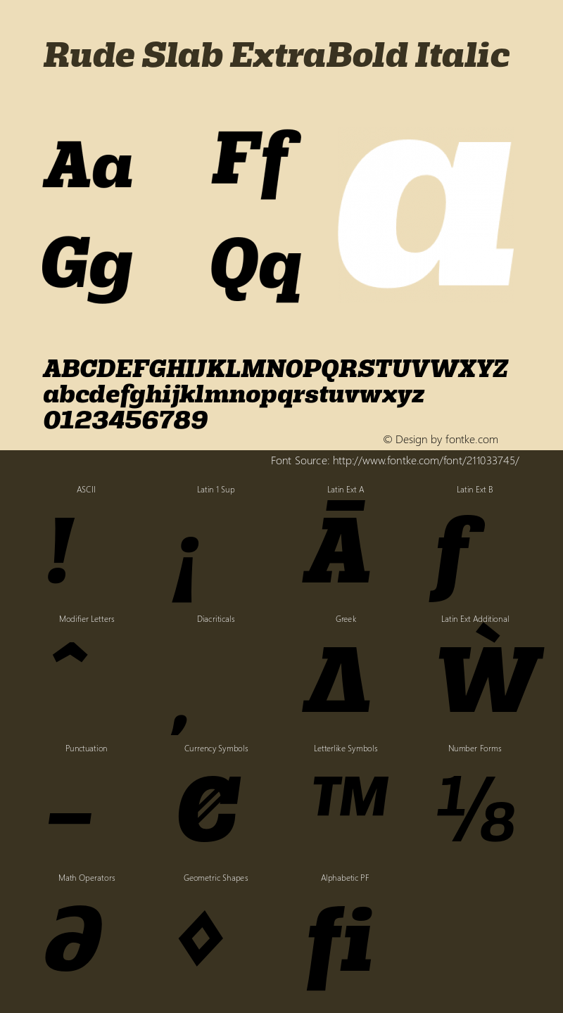 Rude Slab ExtraBold Italic Version 1.001;PS 001.001;hotconv 1.0.70;makeotf.lib2.5.58329图片样张