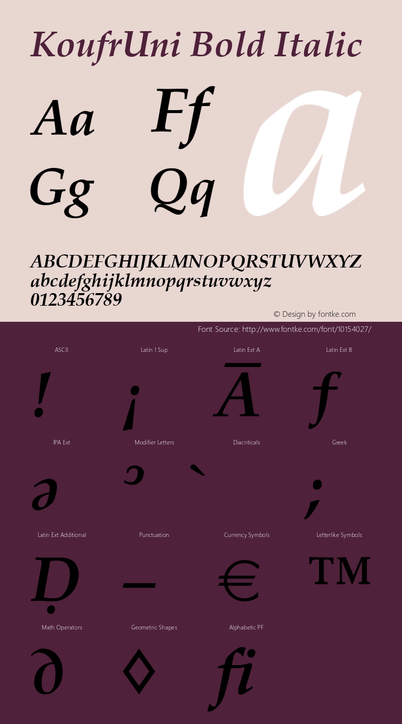 KoufrUni Bold Italic Version 1.00 Font Sample