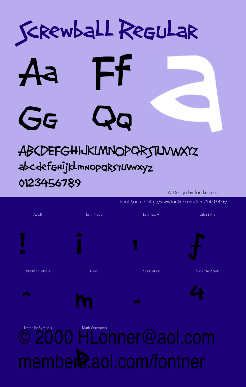 Screwball Regular Macromedia Fontographer 4.1.3 1/11/00 Font Sample