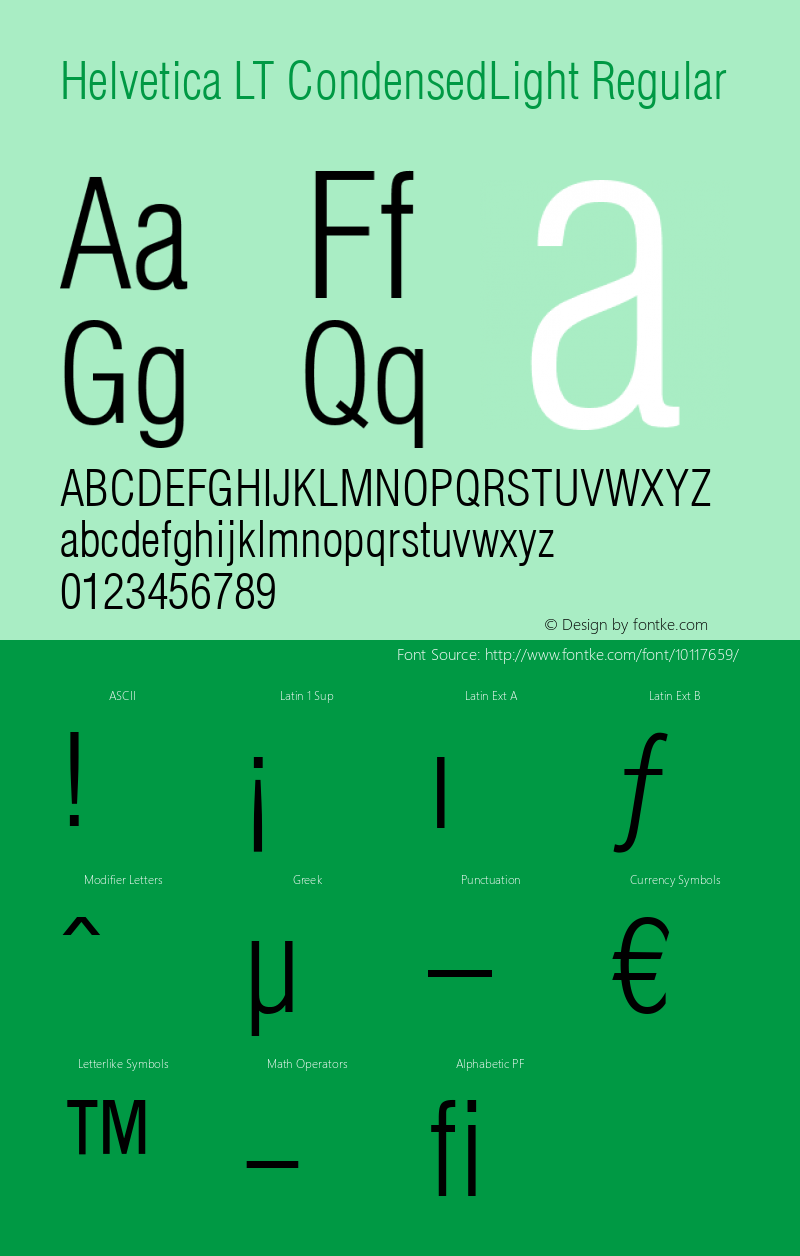 Helvetica LT CondensedLight Regular Version 6.1; 2002 Font Sample