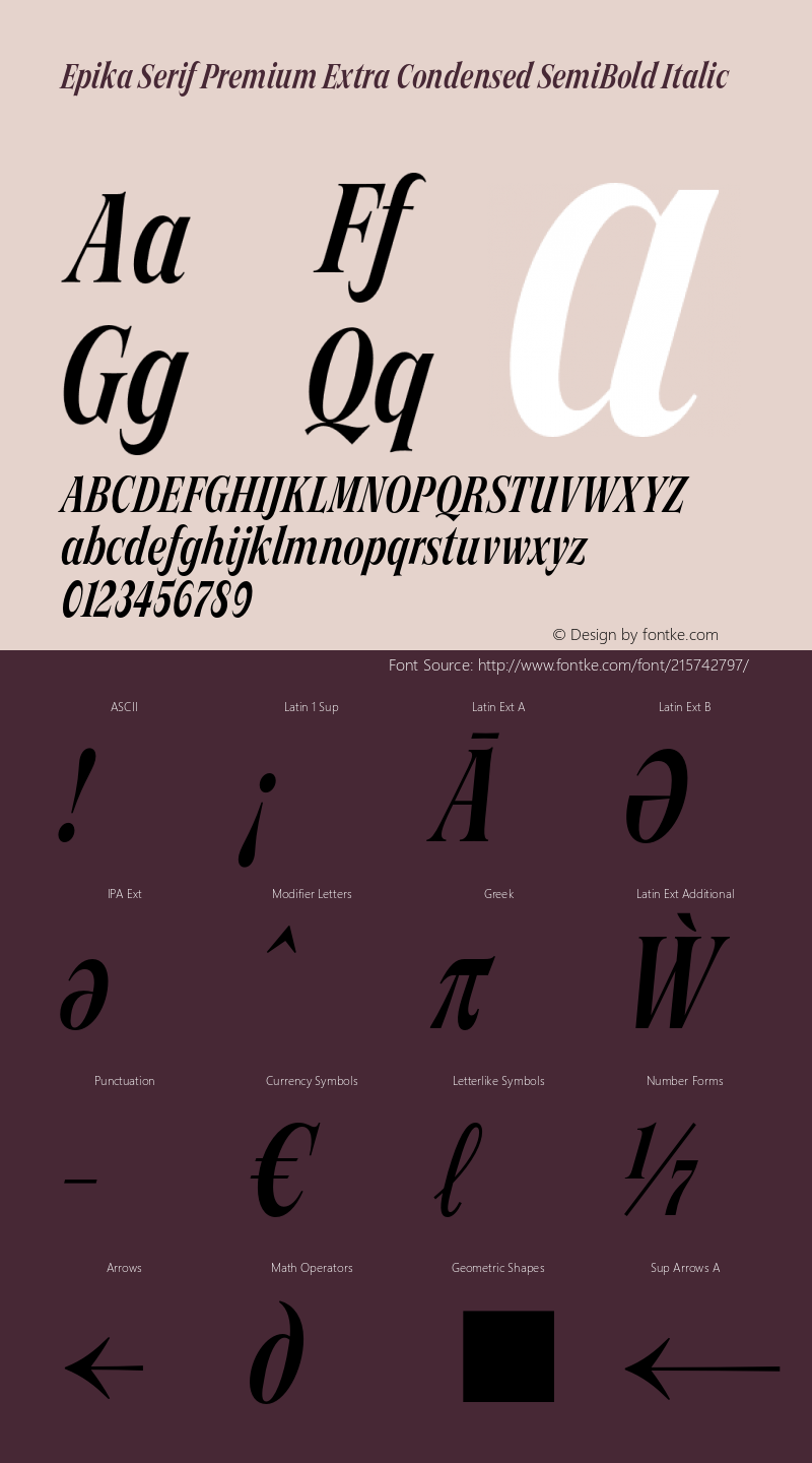 Epika Serif Extra Condensed Premium SemiBold Italic Version 1.000 | FoM Fix图片样张