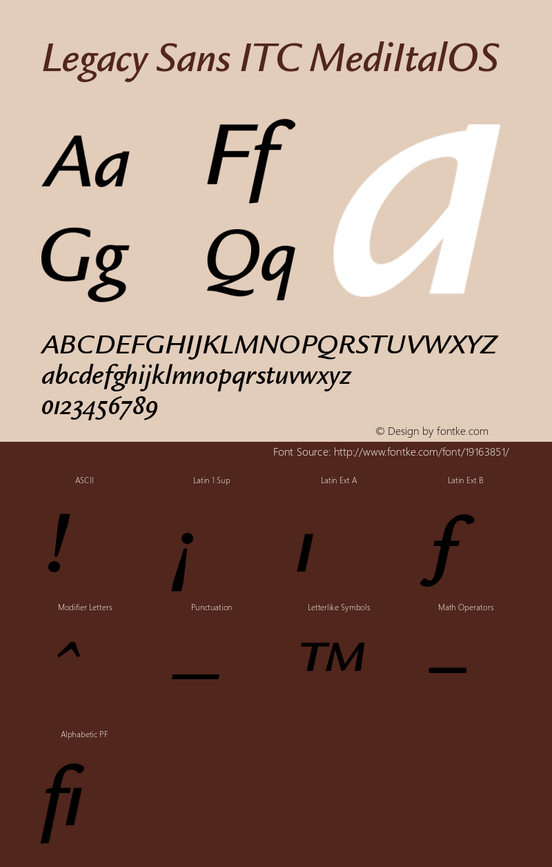 Legacy Sans ITC Medium Italic OS Version 001.005 Font Sample