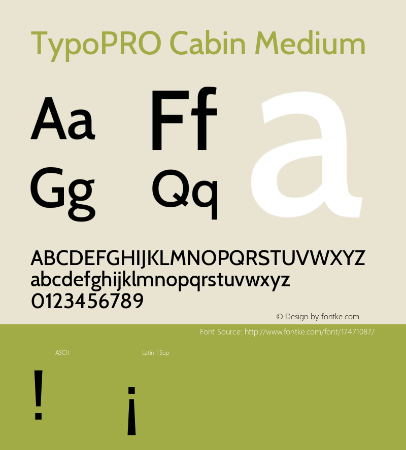 TypoPRO Cabin Medium Version 1.005 Font Sample