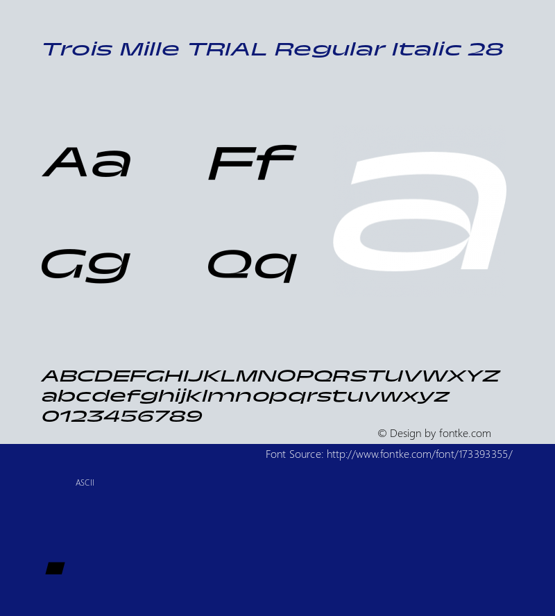 Trois Mille TRIAL Rglr Itl 28 Version 1.000;hotconv 1.0.109;makeotfexe 2.5.65596图片样张