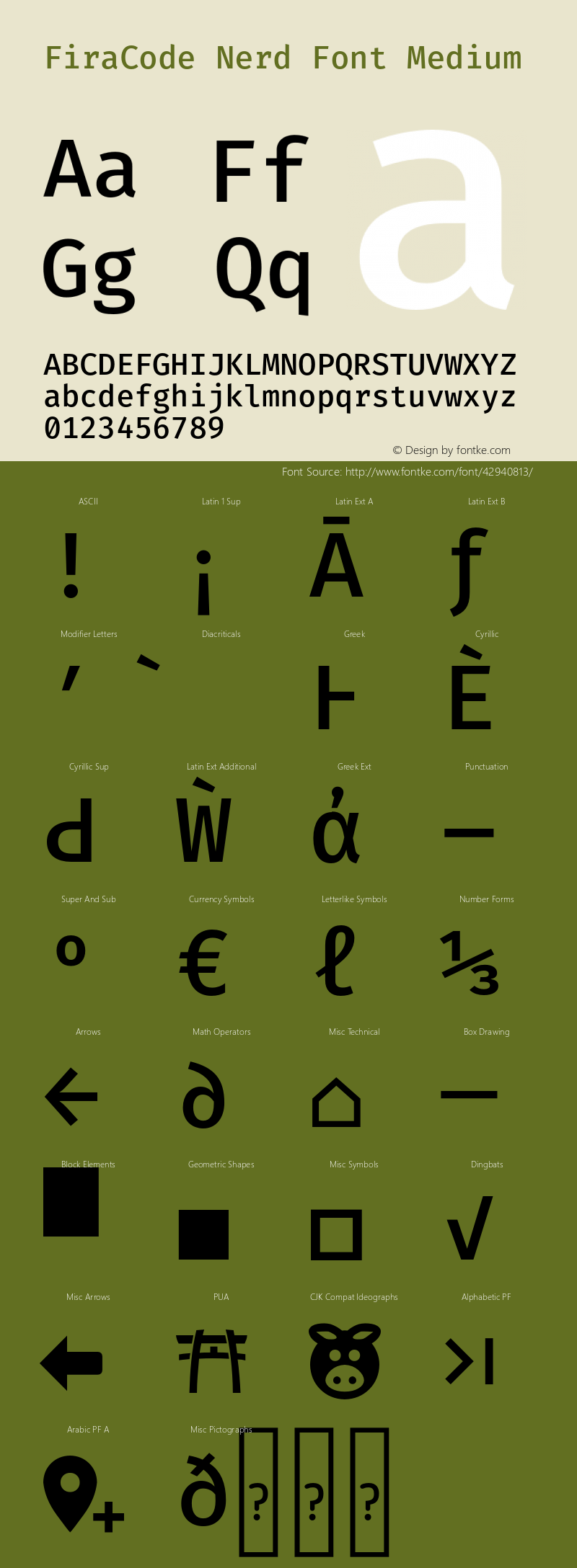 Fira Code Medium Nerd Font Complete Version 1.206;PS 001.206;hotconv 1.0.88;makeotf.lib2.5.64775 Font Sample