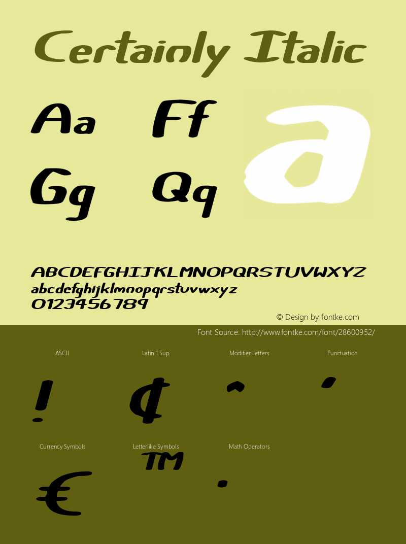 Certainly Italic Version 1.00;February 8, 2019;FontCreator 11.5.0.2430 64-bit Font Sample