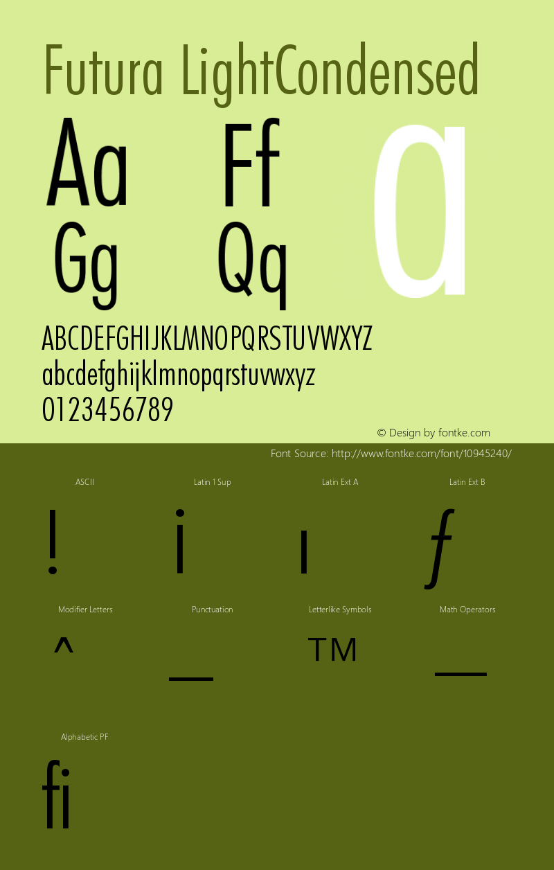 Futura LightCondensed Version 003.001 Font Sample