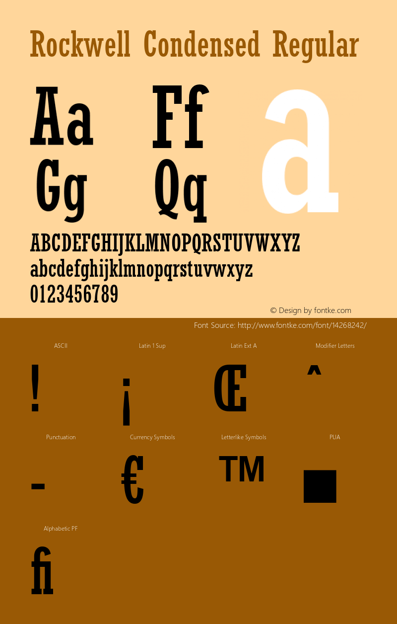 Rockwell Condensed Regular Version 1.65 Font Sample