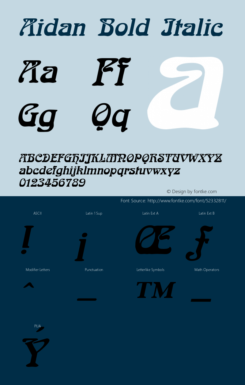 AidanBoldItalic Altsys Fontographer 4.1 12/23/94 {DfLp-URBC-66E7-7FBL-FXFA} Font Sample