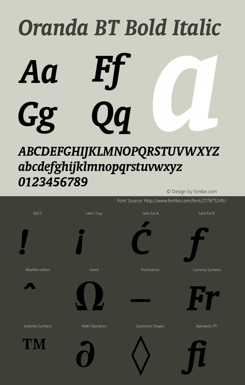 Oranda BT Bold Italic Version 1.01 emb4-OT图片样张