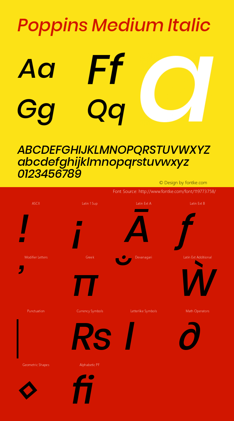 Poppins Medium Italic Version 3.010;PS 1.000;hotconv 16.6.54;makeotf.lib2.5.65590 Font Sample