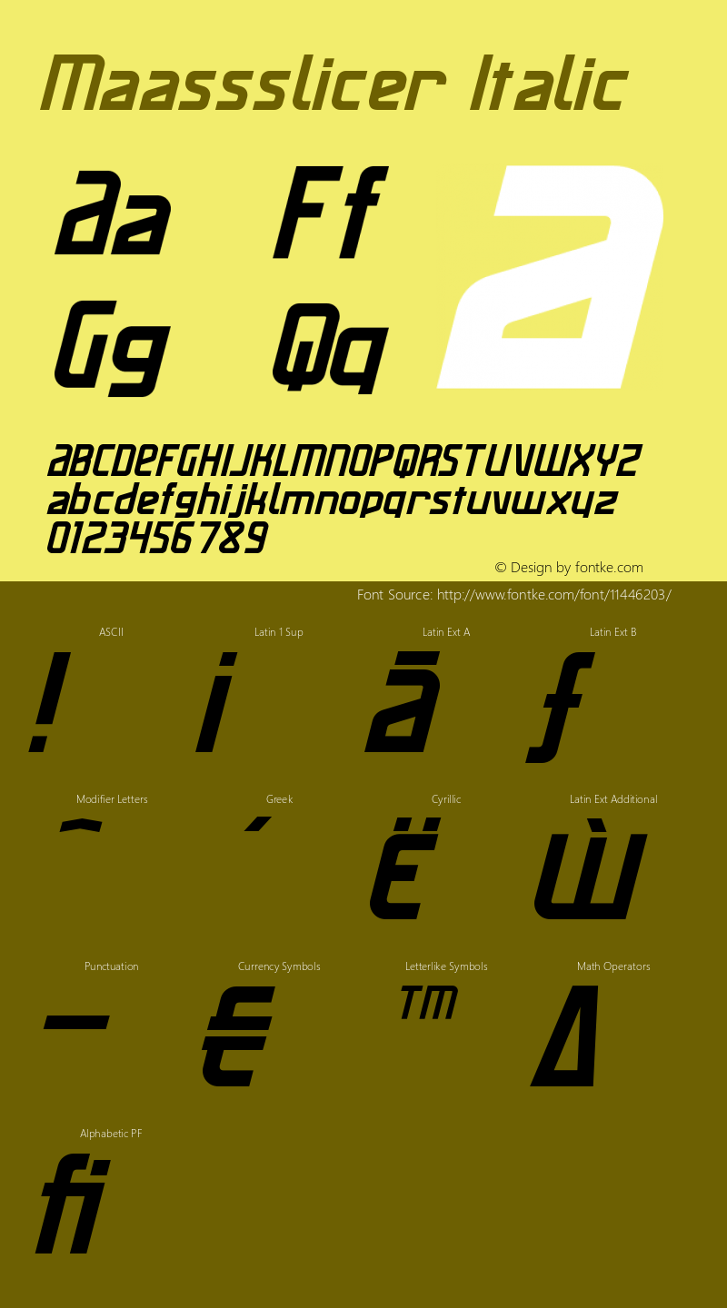 Maassslicer Italic Version 001.000 Font Sample