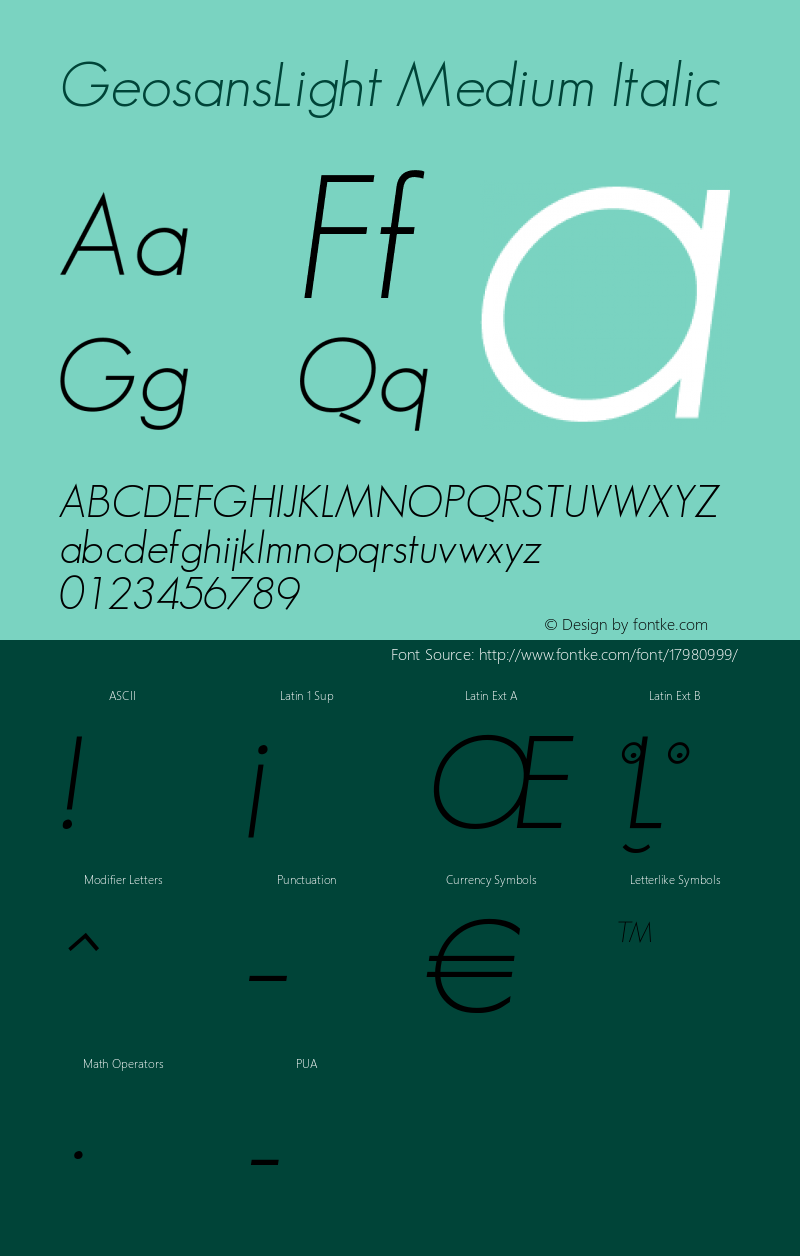GeosansLight Medium Italic 1.0 2004-11-20 Font Sample