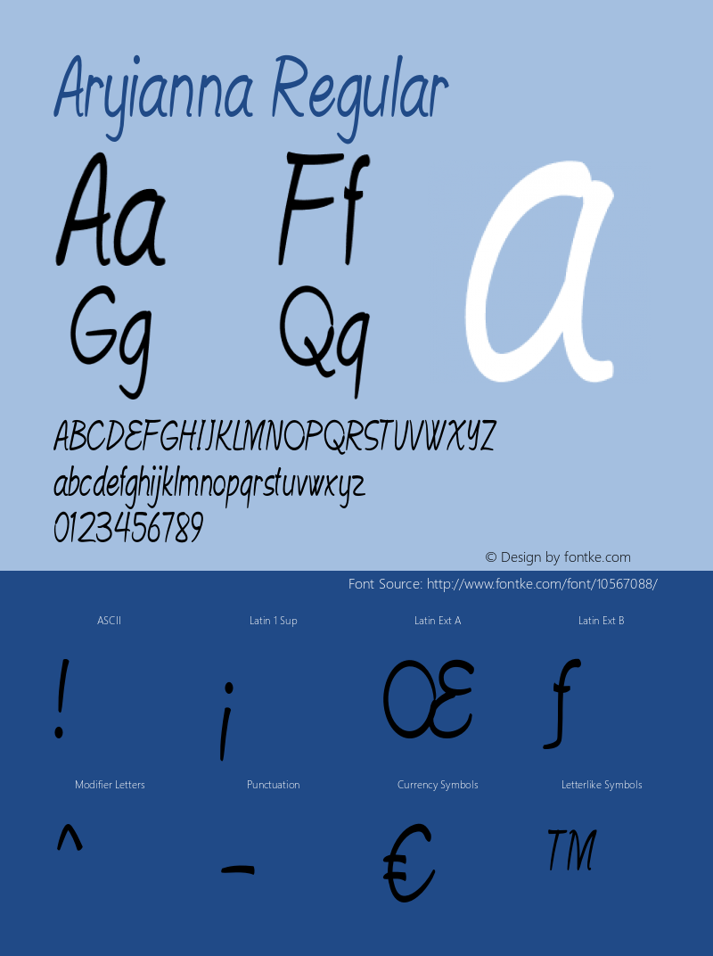 Aryianna Regular Version 1.000 Font Sample