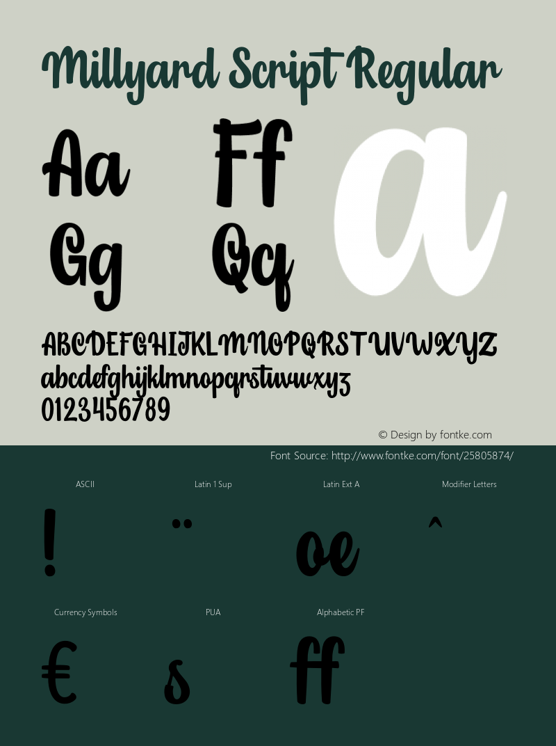 MillyardScript Version 1.000 Font Sample