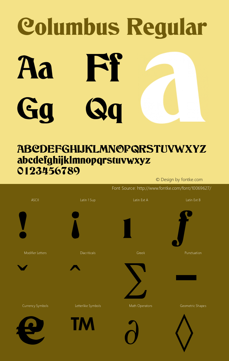 Columbus Regular B & P Graphics Ltd.:1.7.1993 Font Sample