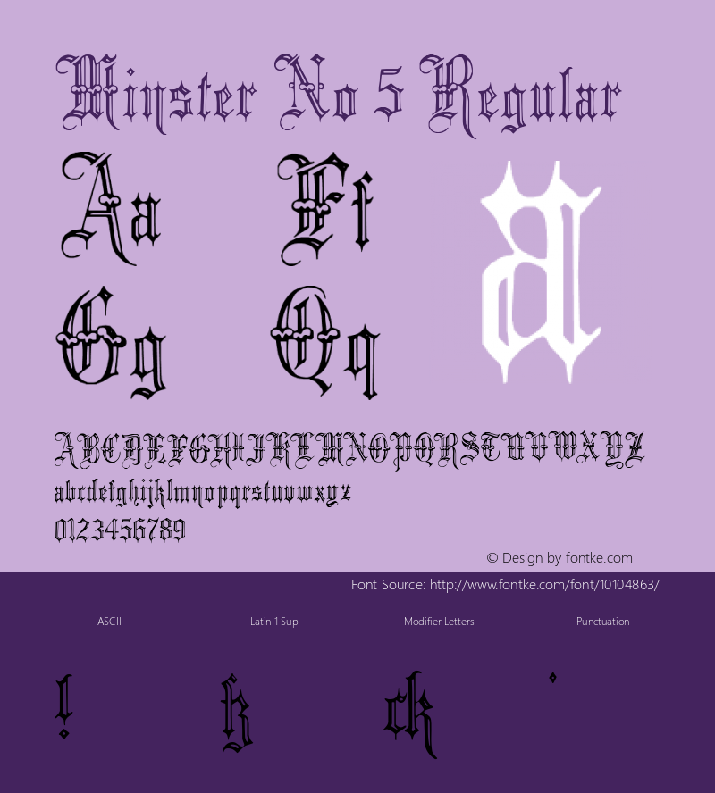 Minster No 5 Regular Version 1.0; 2002; initial release Font Sample