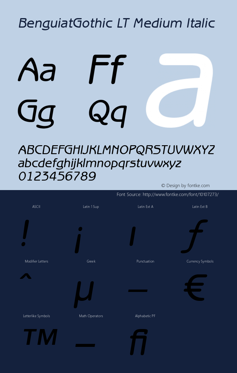 BenguiatGothic LT Medium Italic Version 6.1; 2002 Font Sample