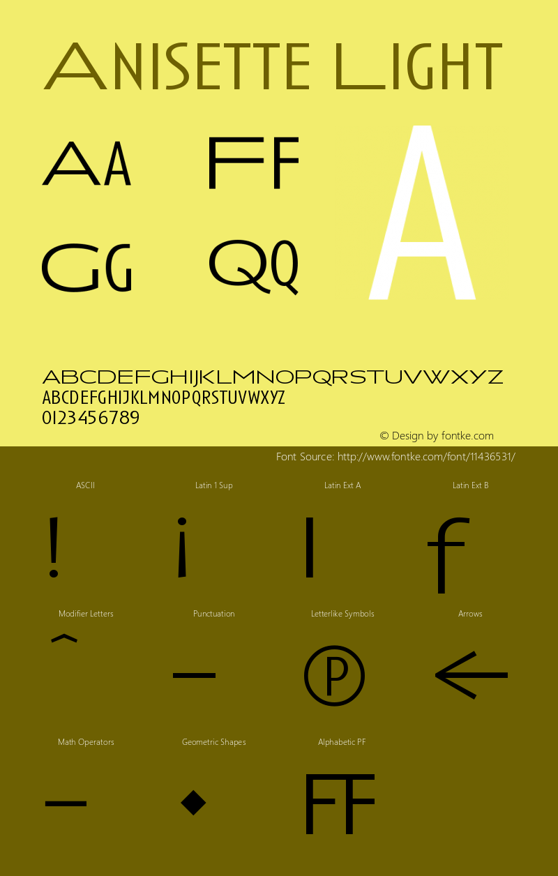 Anisette Light Version 001.000 Font Sample