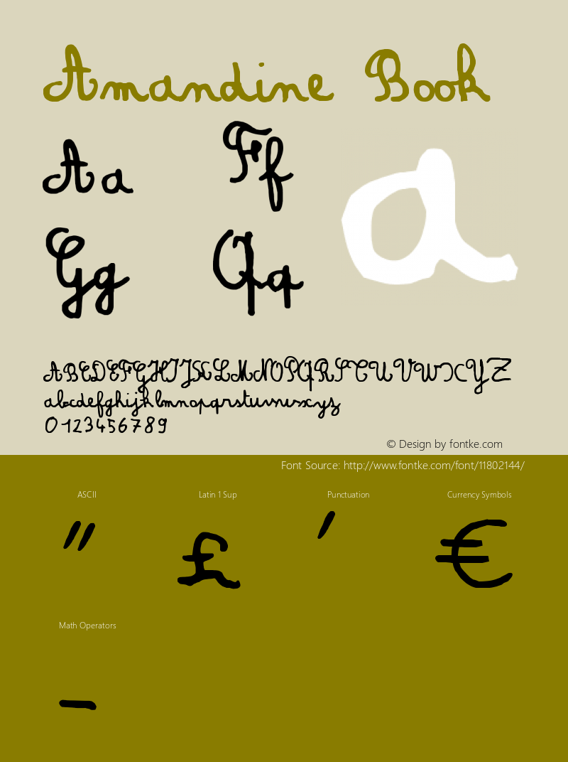 Amandine Book Version 1998; 1.0, initial r Font Sample