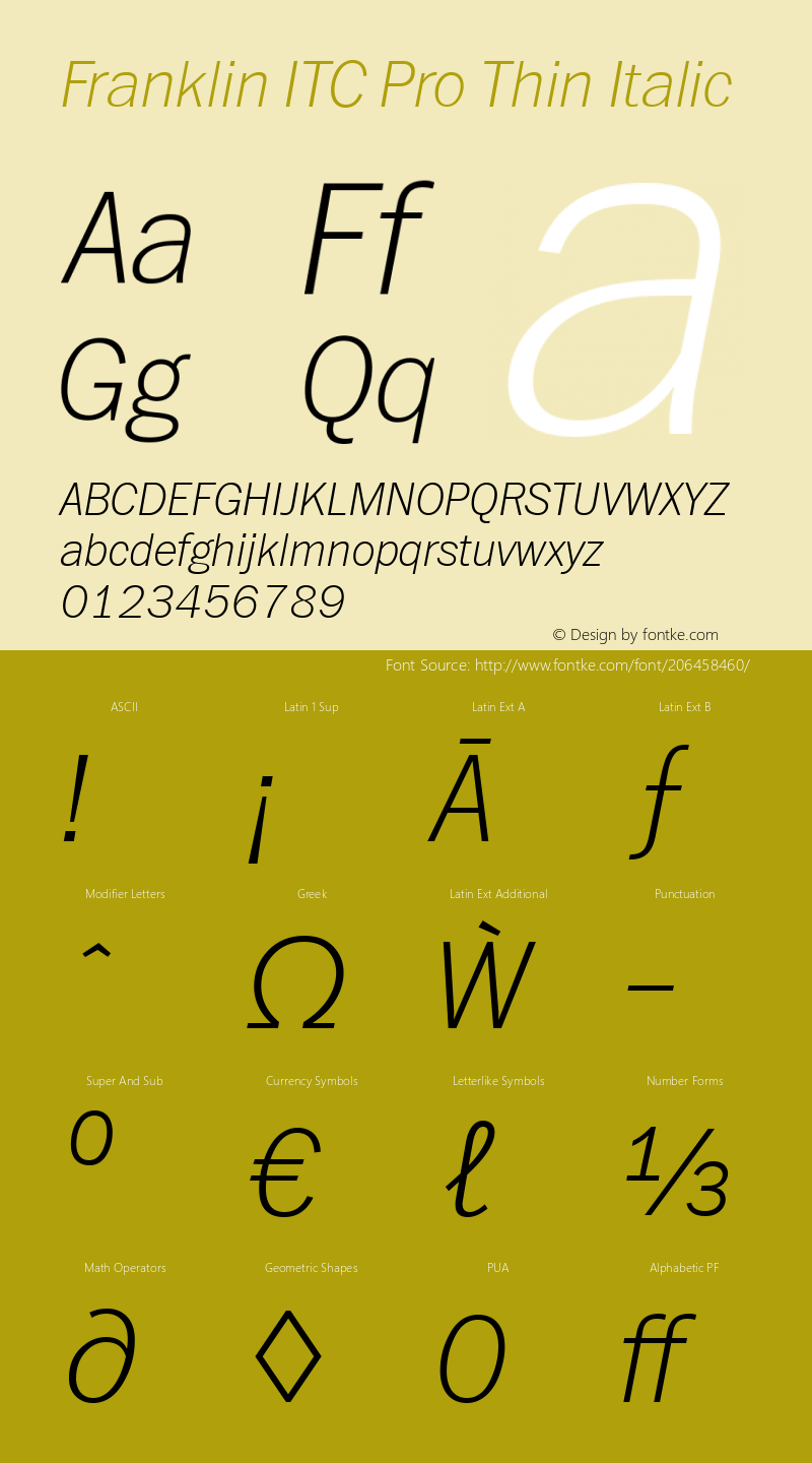 Franklin ITC Pro Thin Italic Version 1.01图片样张