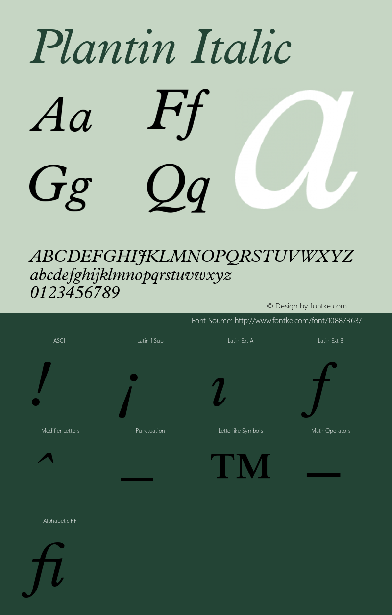 Plantin Italic Version 001.001 Font Sample