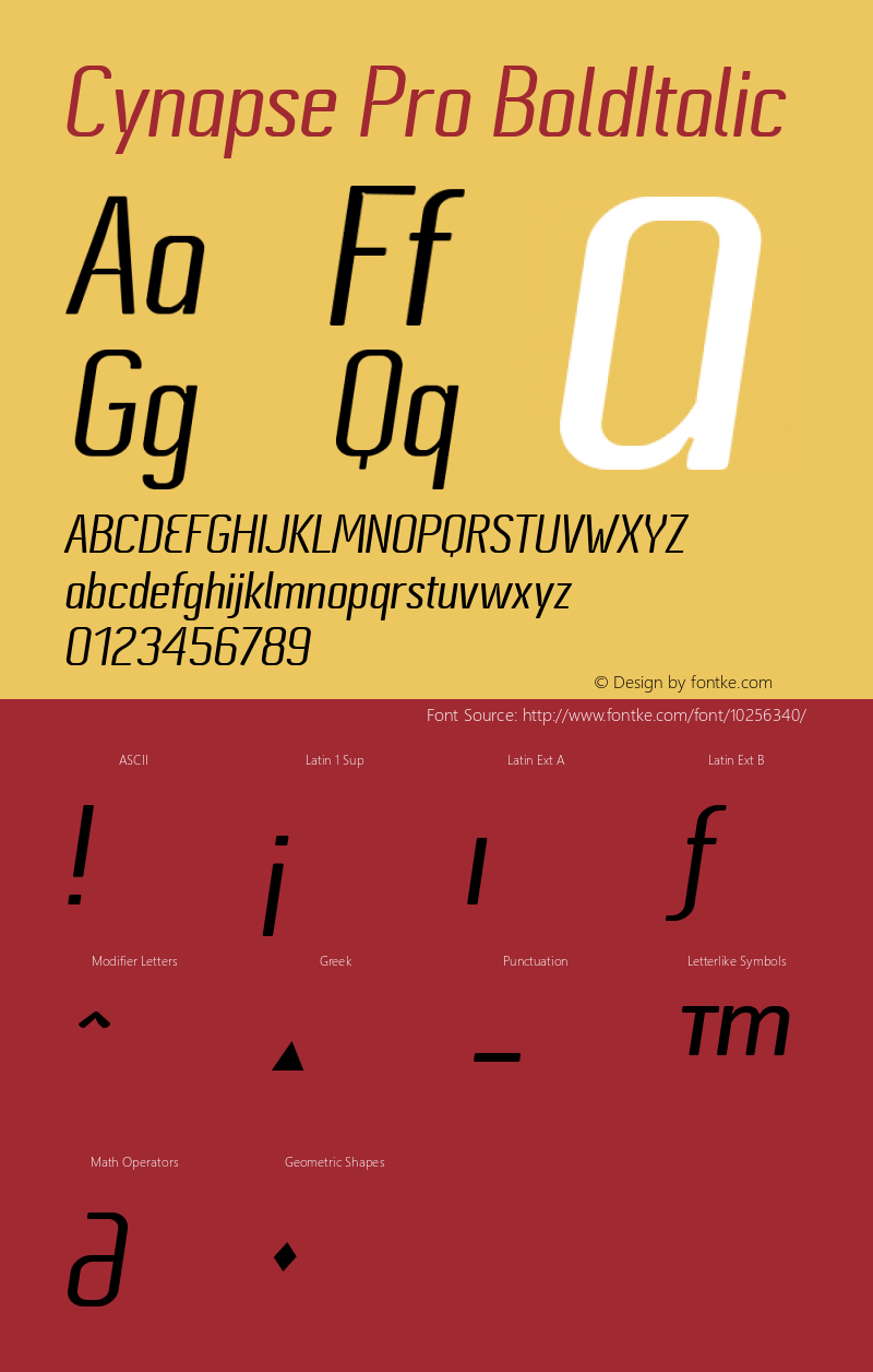 Cynapse Pro BoldItalic Macromedia Fontographer 4.1.5 2/14/04 Font Sample