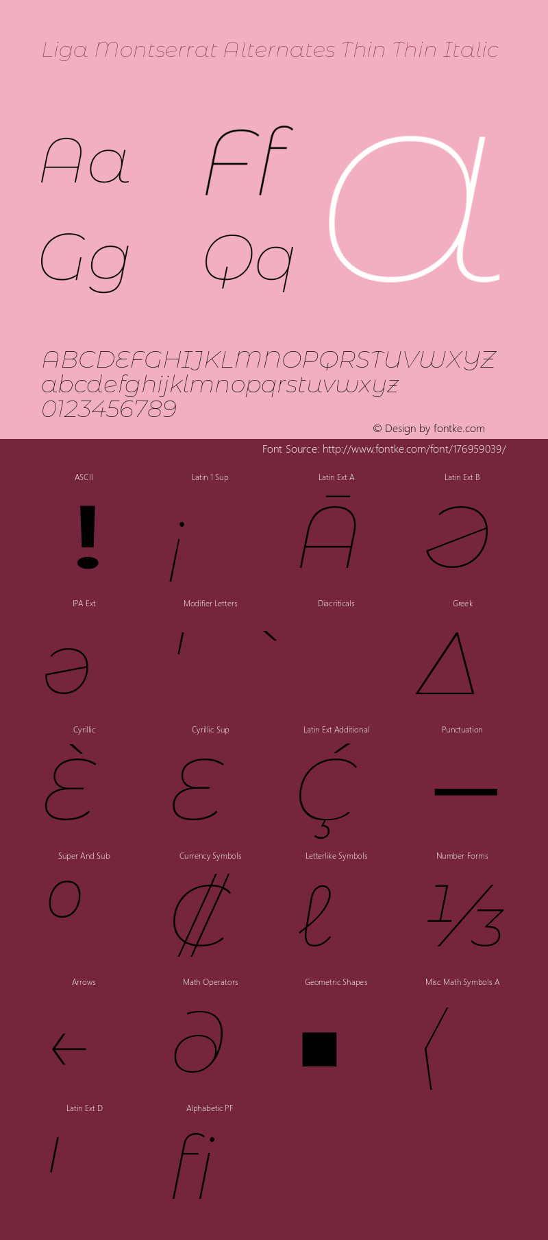 Liga Montserrat Alternates Thin ThinItalic Version 7.222图片样张