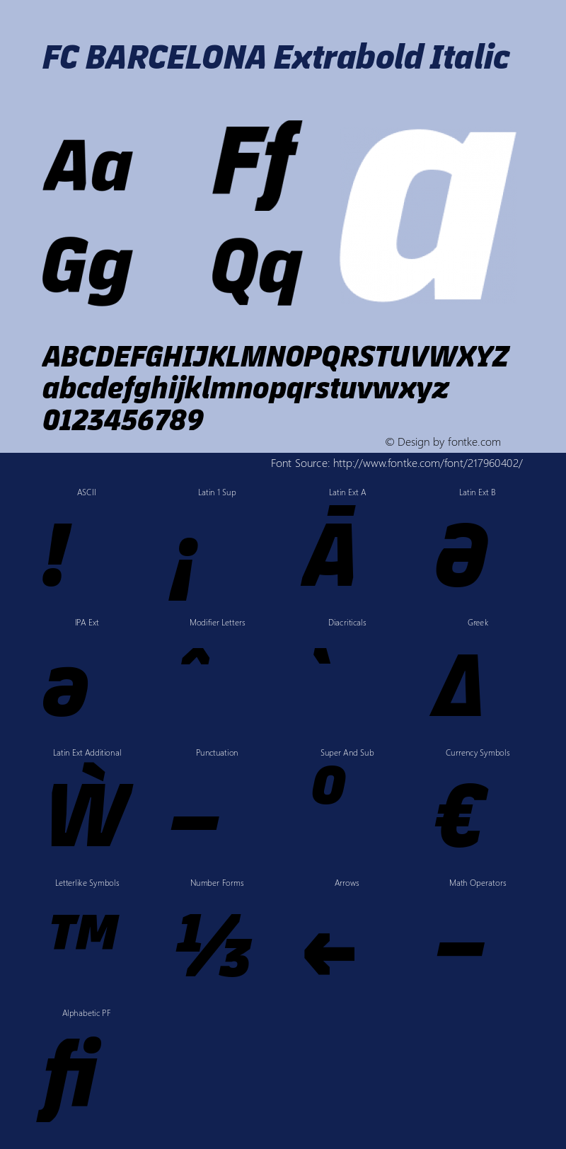 FC BARCELONA Extrabold Italic Version 1.002;hotconv 1.0.107;makeotfexe 2.5.65593图片样张