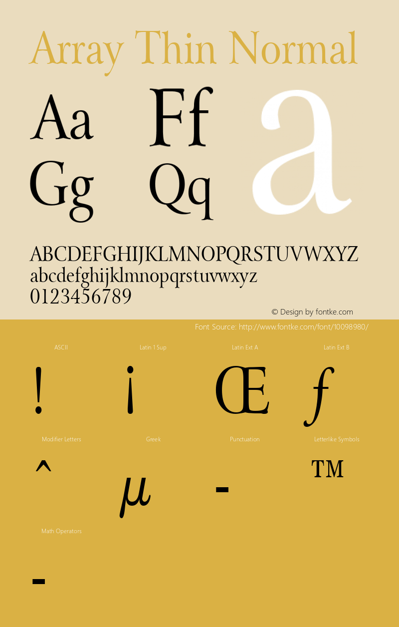 Array Thin Normal Altsys Fontographer 4.1 12/20/94 Font Sample