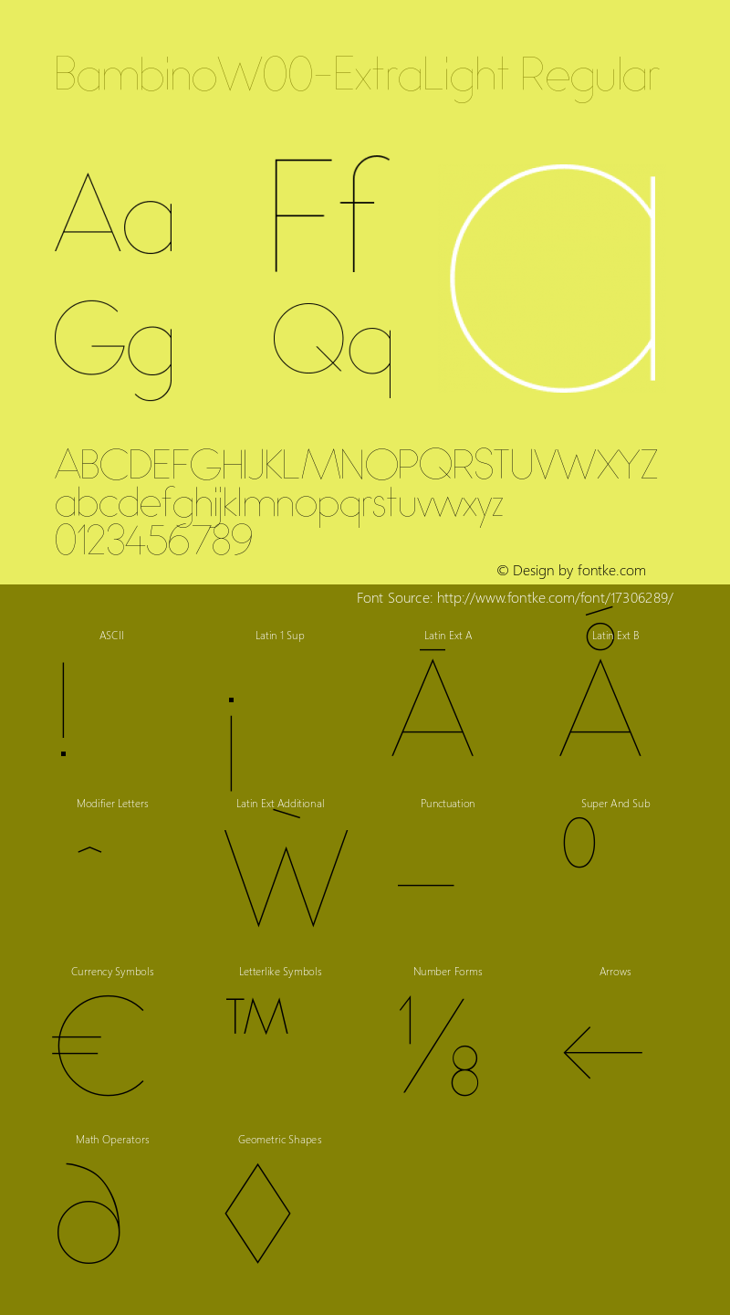 BambinoW00-ExtraLight Regular Version 1.00 Font Sample