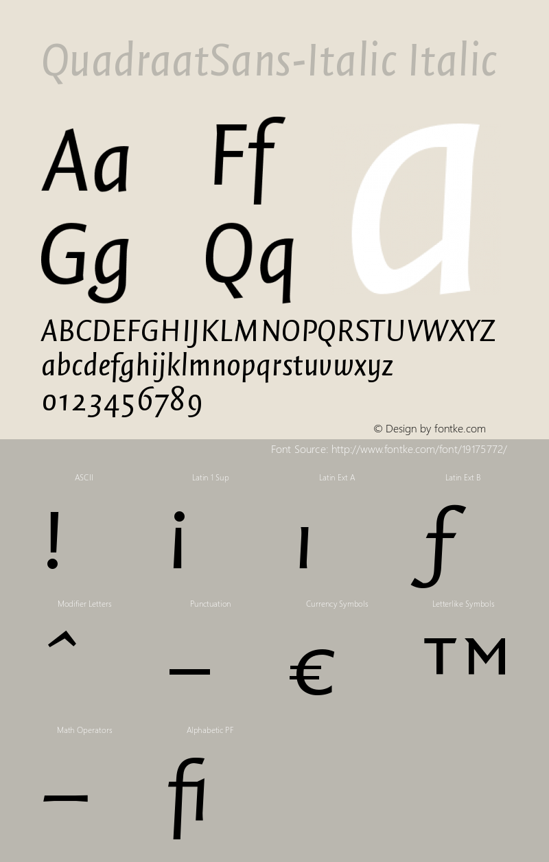 QuadraatSans-Italic Version 004.302 Font Sample