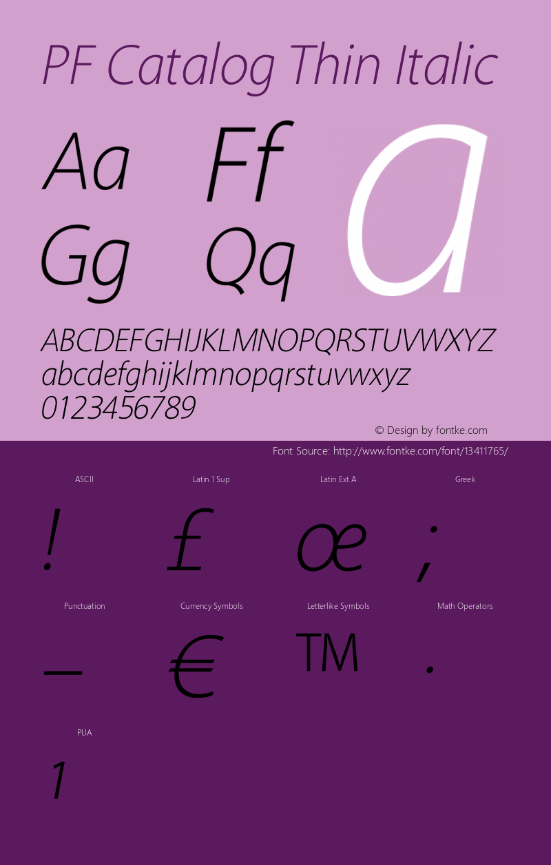 PF Catalog Thin Italic OTF 1.000;PS 001.001;Core 1.0.34 Font Sample