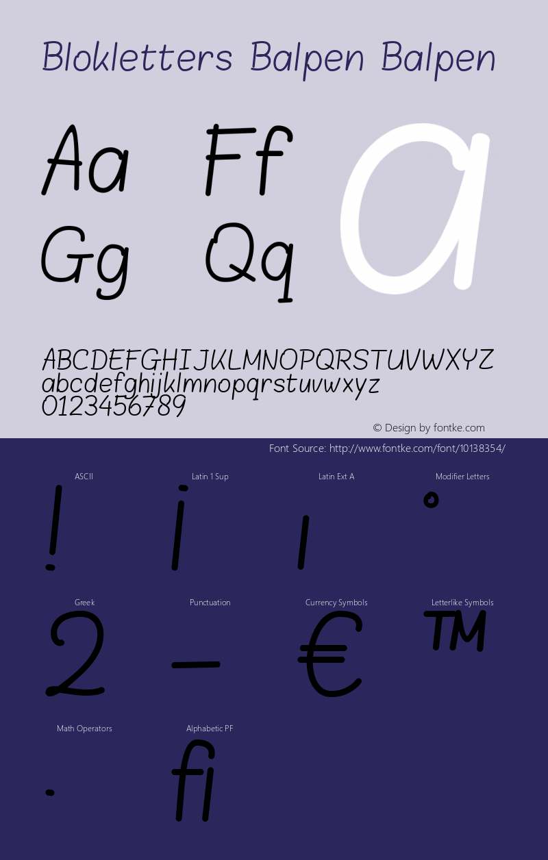 Blokletters Balpen Balpen Version 1.0 Font Sample