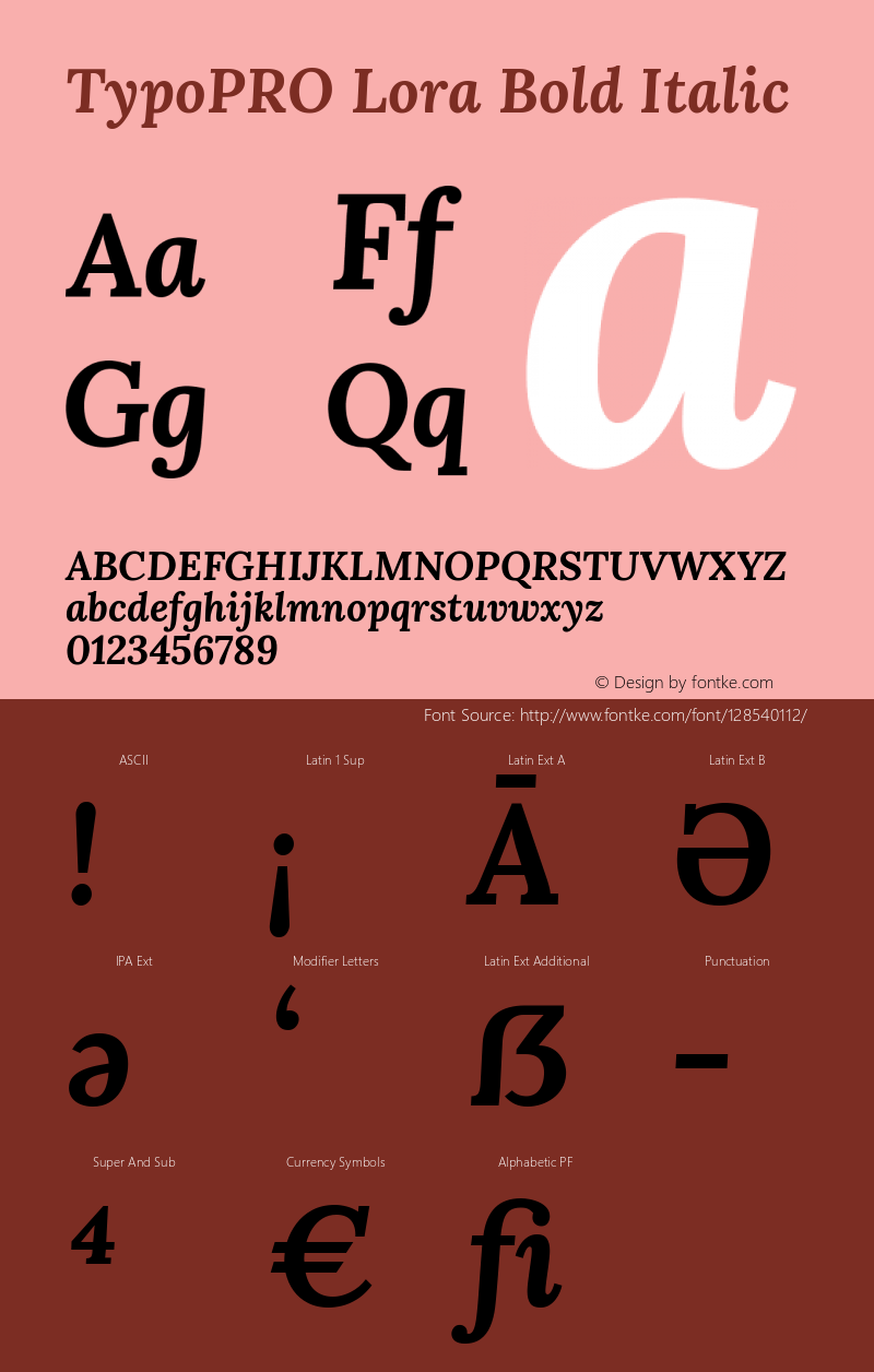 TypoPRO Lora Bold Italic Version 3.000; ttfautohint (v1.8.3) Font Sample