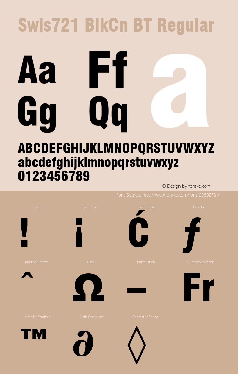 Swiss 721 Black Condensed BT mfgpctt-v4.4 Dec 22 1998 Font Sample