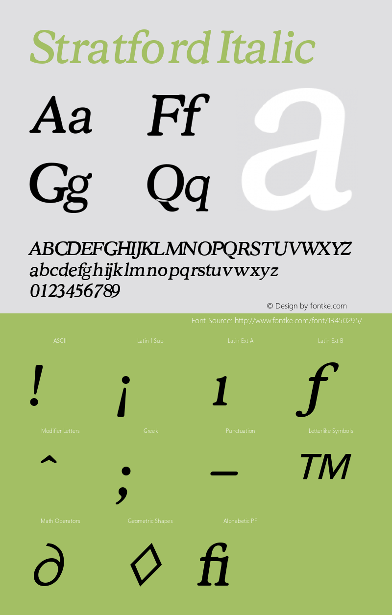 Stratford Italic Version 4.00 April 24, 2007 Font Sample