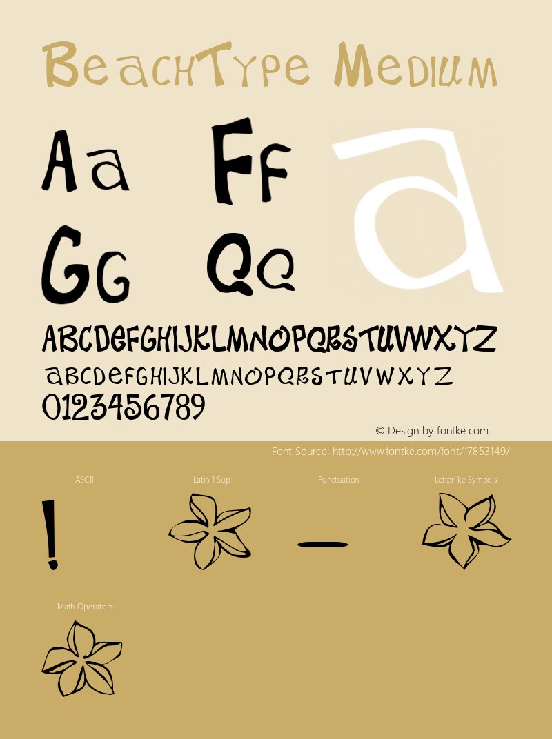 BeachType Medium Altsys Fontographer 4.0 4/21/95 Font Sample