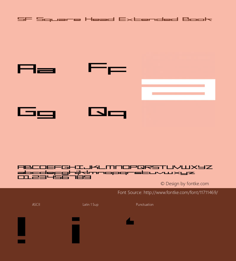 SF Square Head Extended Book Version ver 1.0; 1999. Freew Font Sample