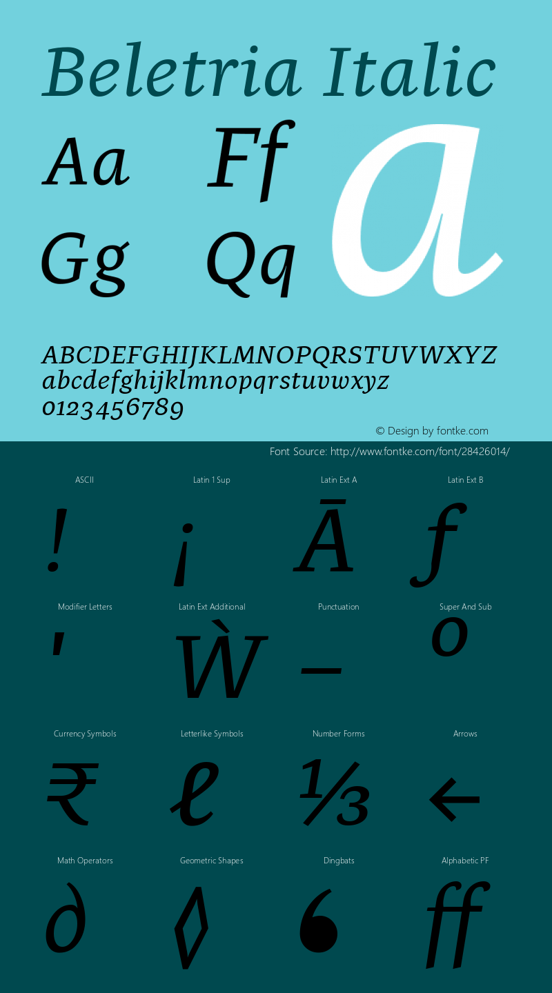 Beletria-Italic Version 001.001 Font Sample