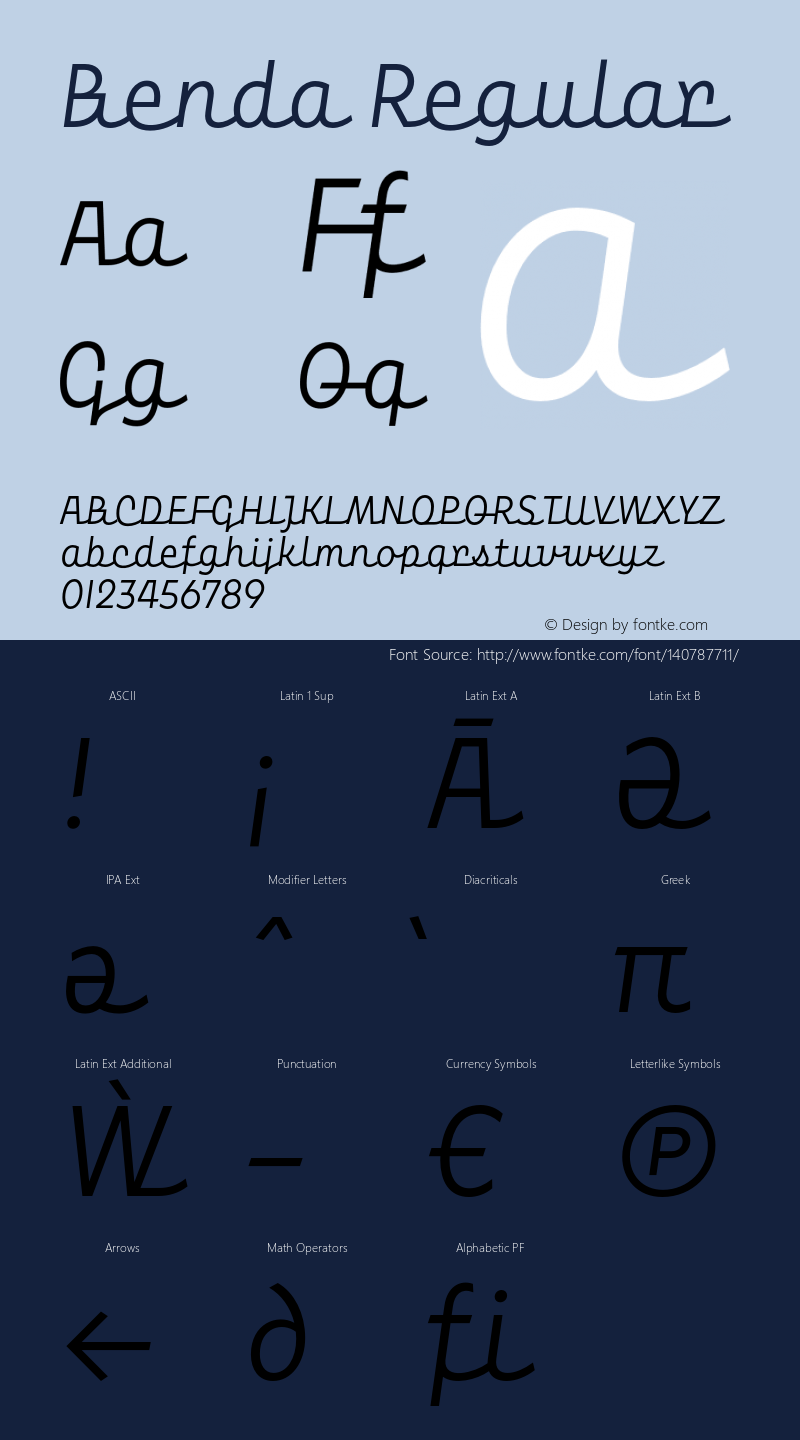 Benda Regular Version 1.510;PS 001.510;hotconv 1.0.88;makeotf.lib2.5.64775 Font Sample