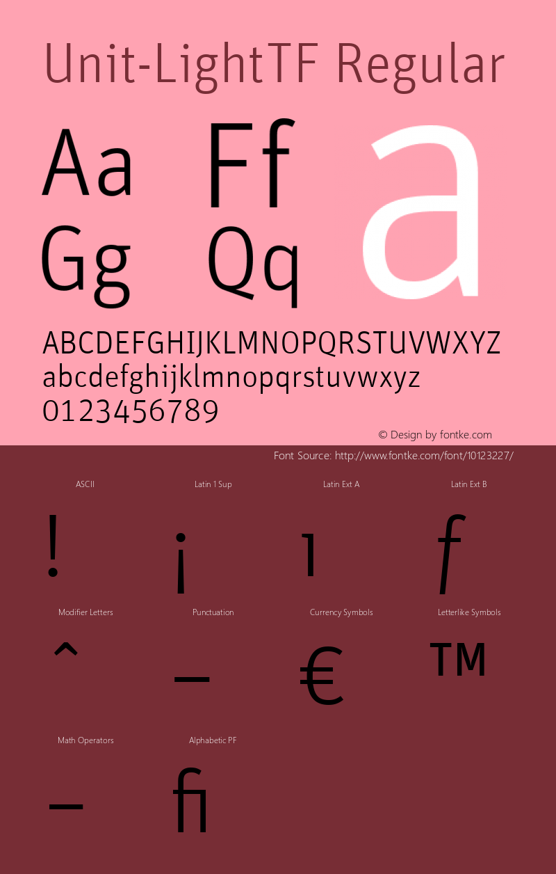 Unit-LightTF Regular Version 4.454 2003 Font Sample