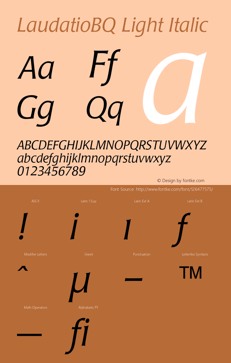 LaudatioBQ-LightItalic 001.001 Font Sample