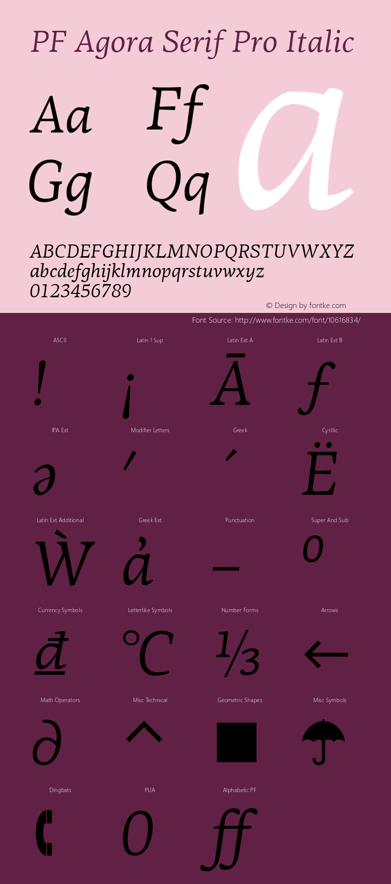 PF Agora Serif Pro Italic Version 1.000 2006 initial release Font Sample
