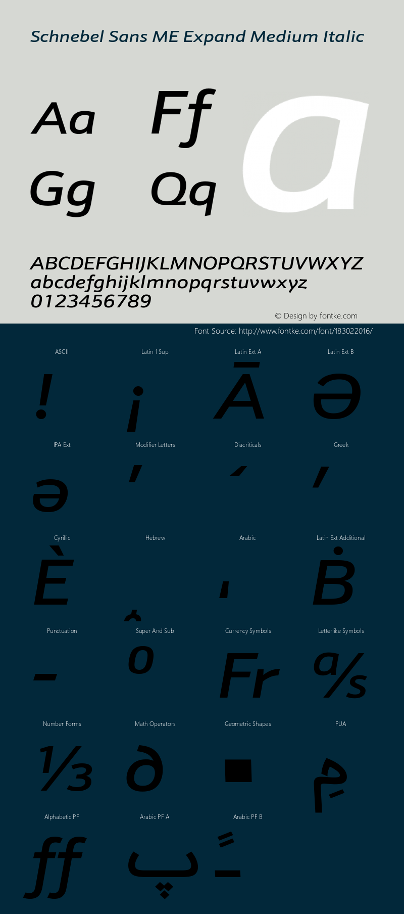 Schnebel Sans ME Expand Medium Italic Version 1.00图片样张