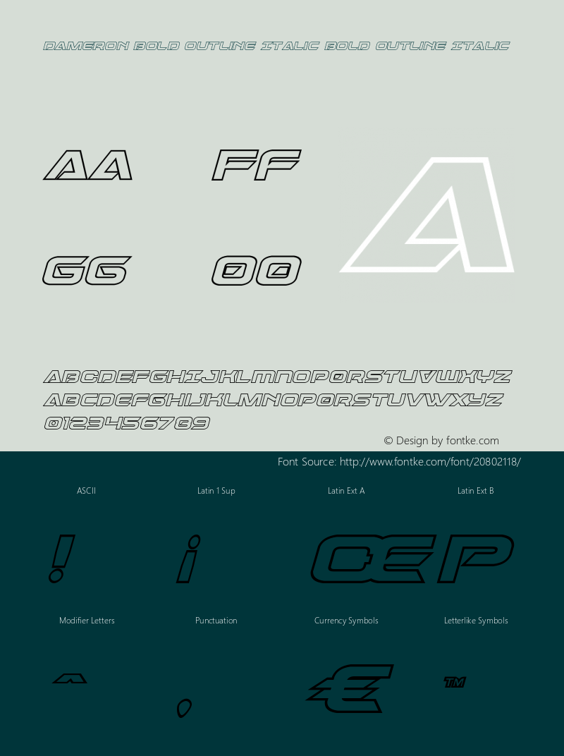 Dameron Bold Outline Italic Version 1.0; 2016 Font Sample