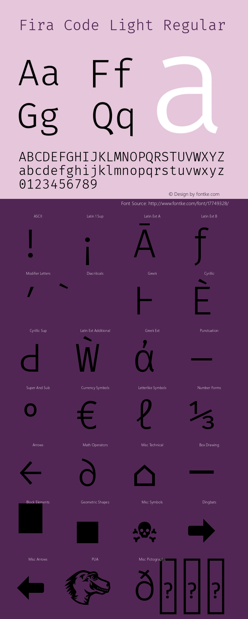 Fira Code Light Regular Version 1.203 Font Sample